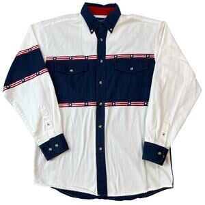 Wrangler Men's Western Button Down Lone Star Blue Stars Stripes Shirt (Sz M)